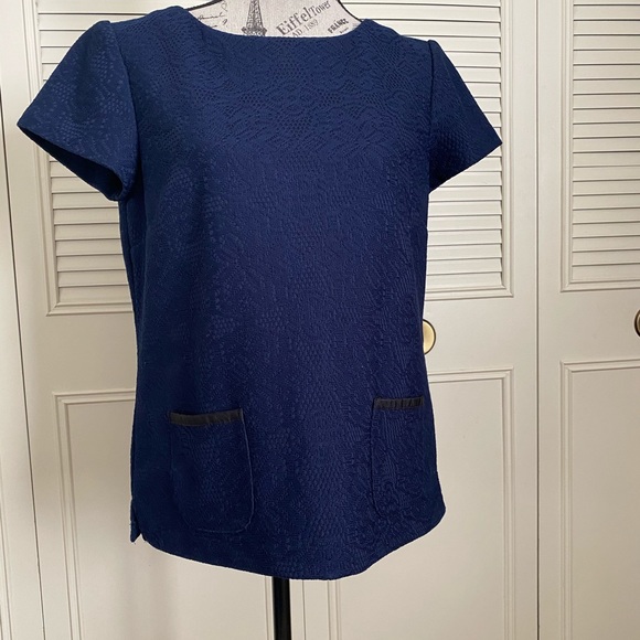 New York & Company Tops - New York & Company navy lace pocket blouse